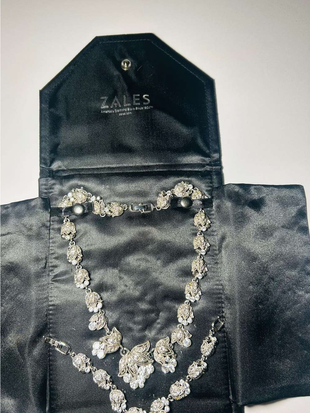 Zales Silver Crystal Floral Necklace Set